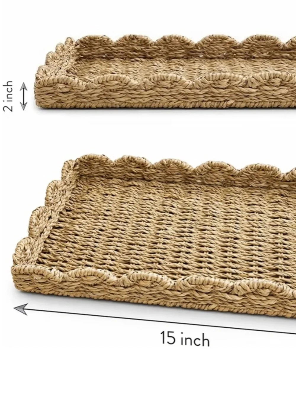 SAVVY & SORTED • RECTANGULAR SCALLOPED SEAGRASS WICKER BASKET TRAY